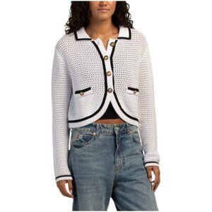 METRIC KNITS Long Sleeve Pointelle Cropped Cardigan